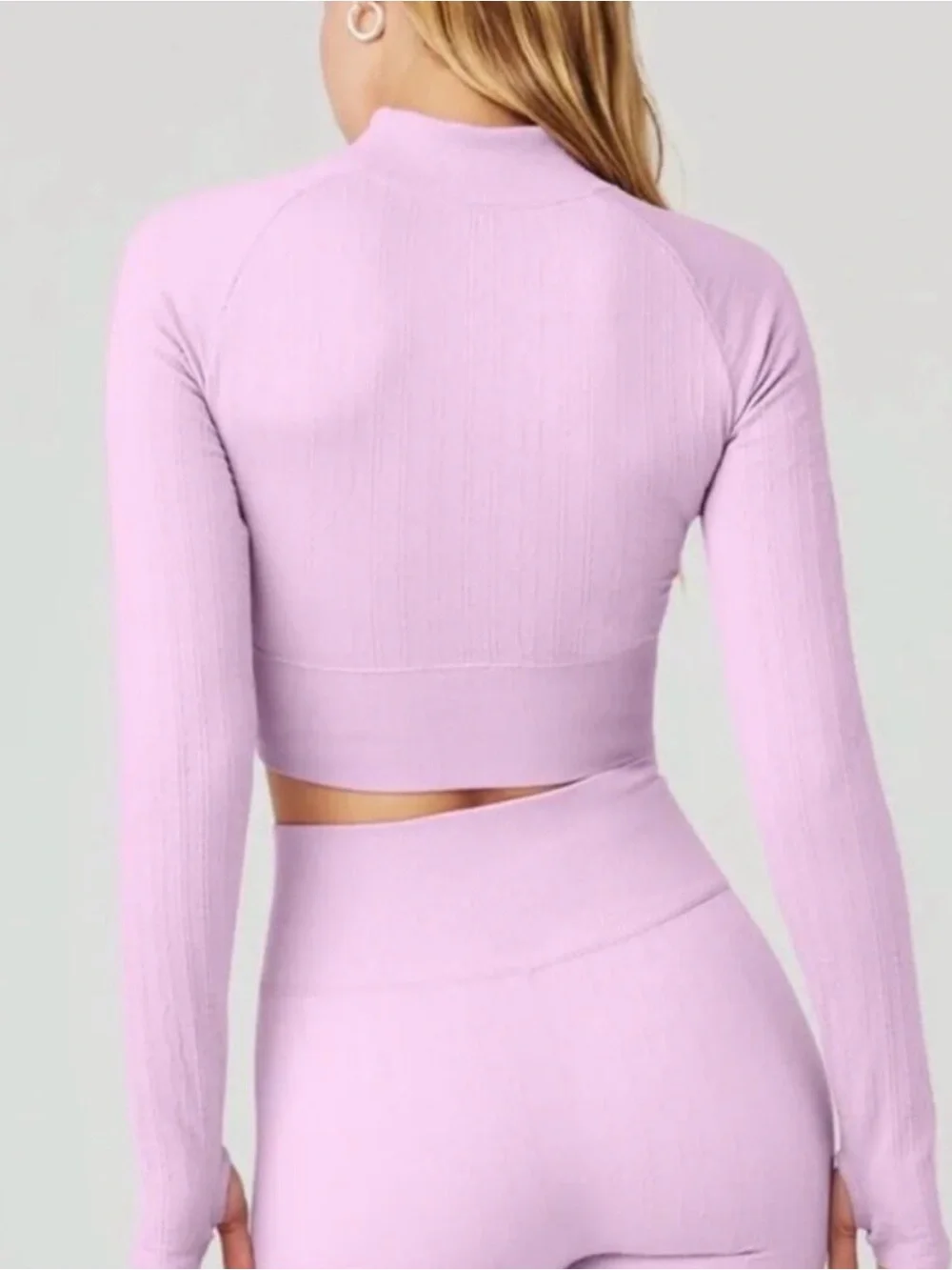 ALO Yoga Women’s Pink Ribbed Long-Sleeve Crop Top